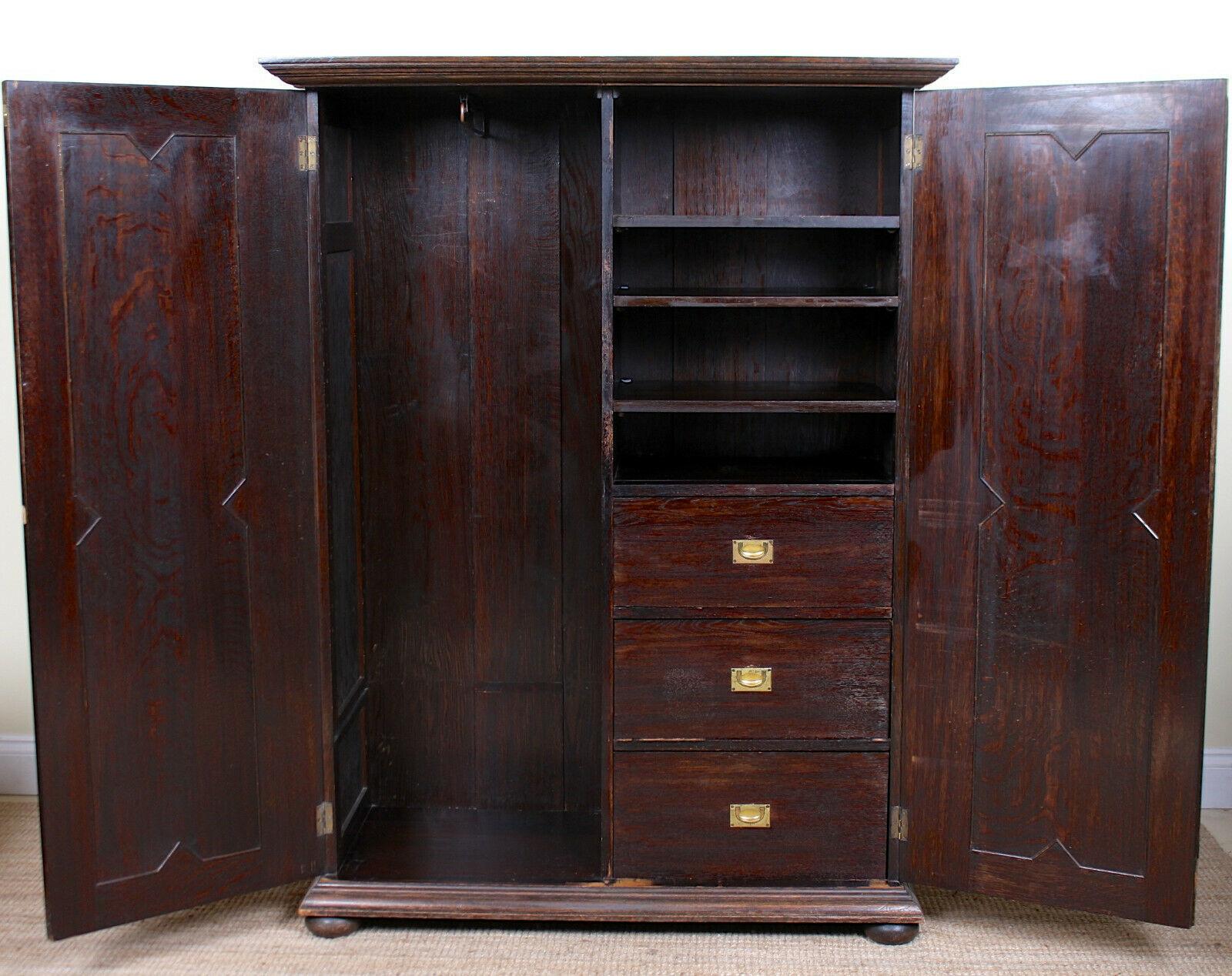 Early 20th Century English Arts & Crafts Oak Wardrobe Rare Compactum Armoire Edwardian