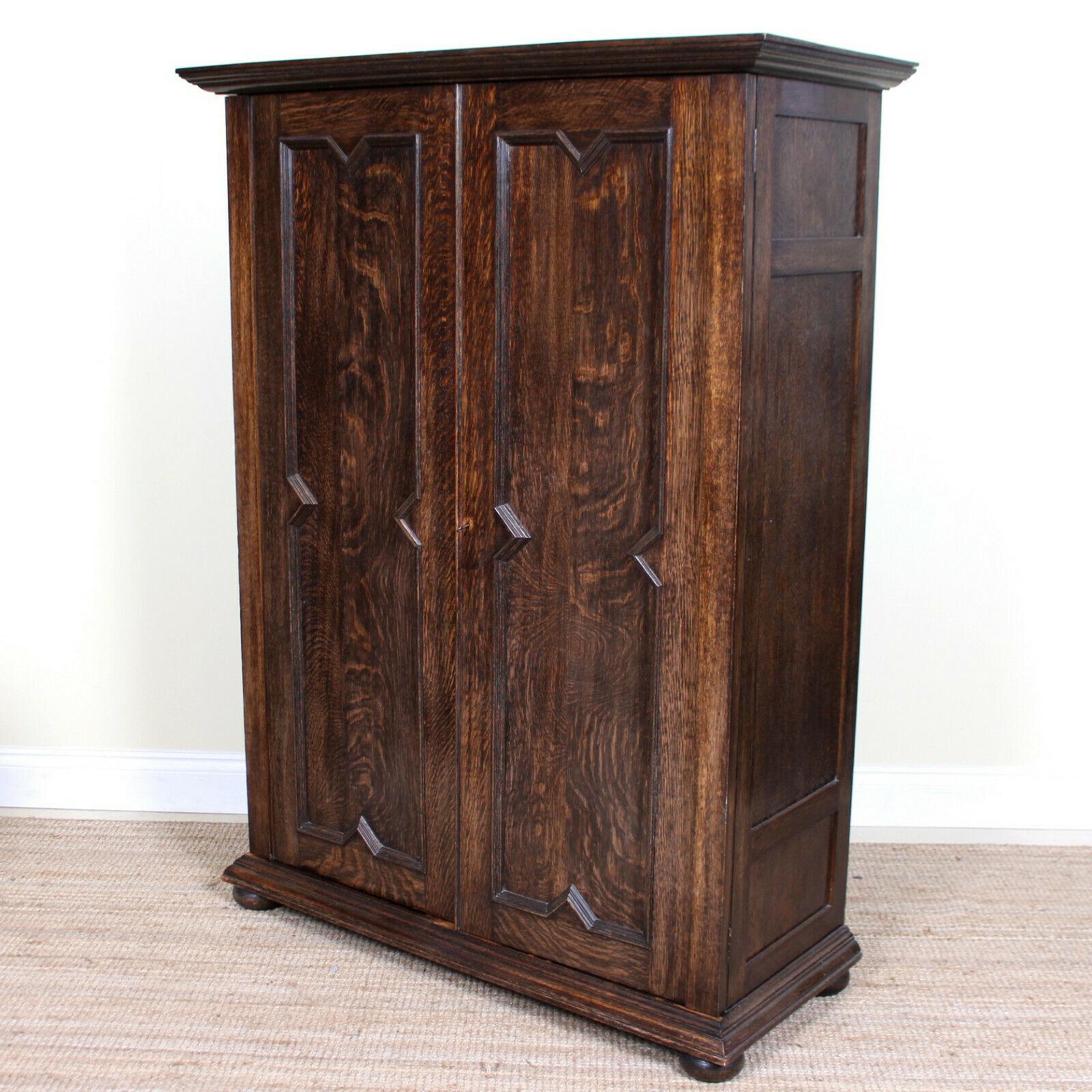 English Arts & Crafts Oak Wardrobe Rare Compactum Armoire Edwardian 1