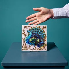 English Arts & Crafts Peacock Tile in the Manner of William De Morgan