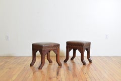 English Arts & Crafts Period Pair of Oak and Leather Upholstered Benches