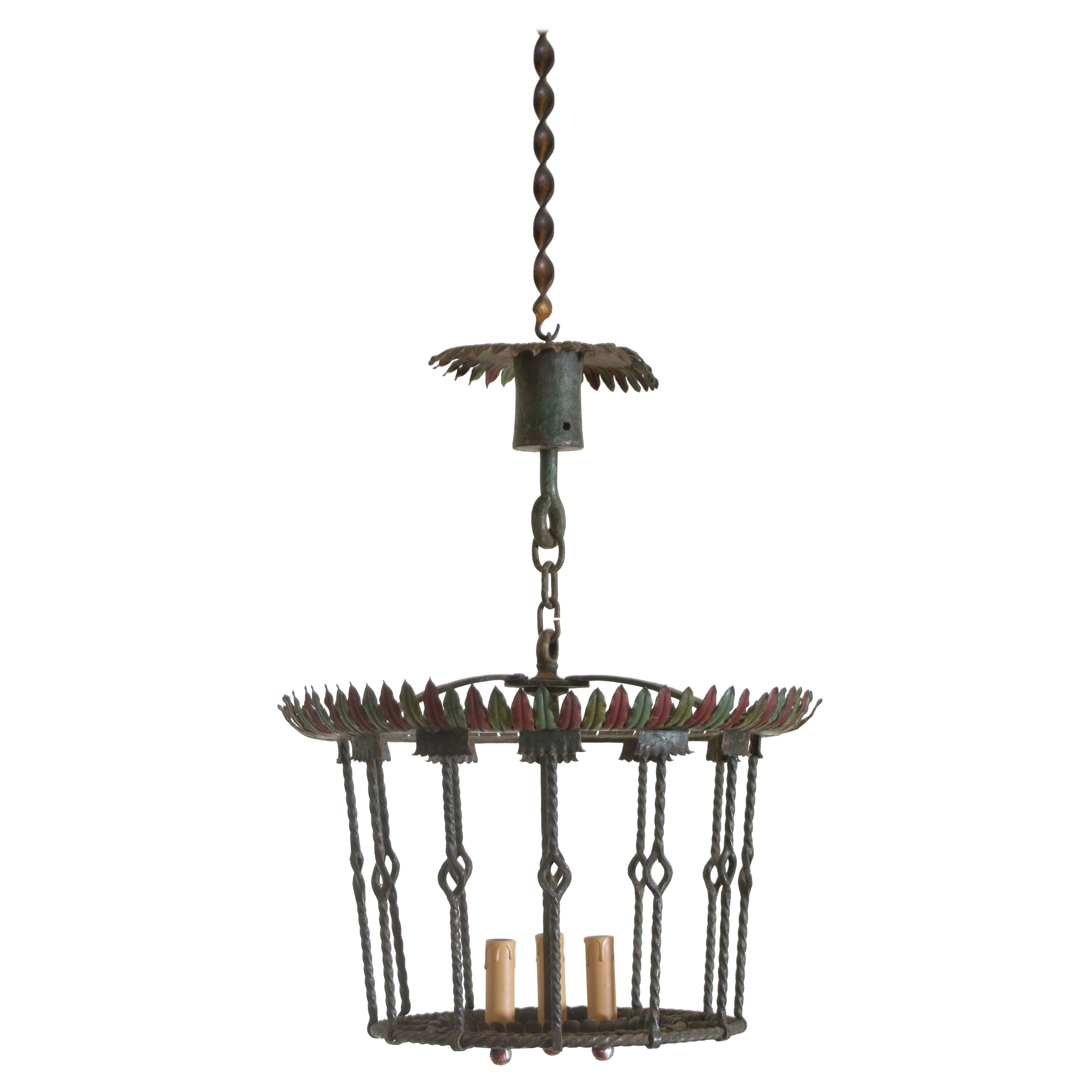 English Arts 
Crafts Period Polychrome Painted 3-Light Lantern, circa 1900