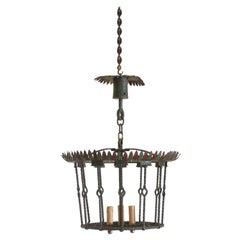 English Arts & Crafts Period Polychrome Painted 3-Light Lantern, circa 1900