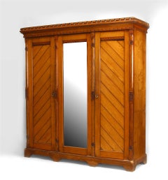 English Arts & Crafts Carved Pine Armoire