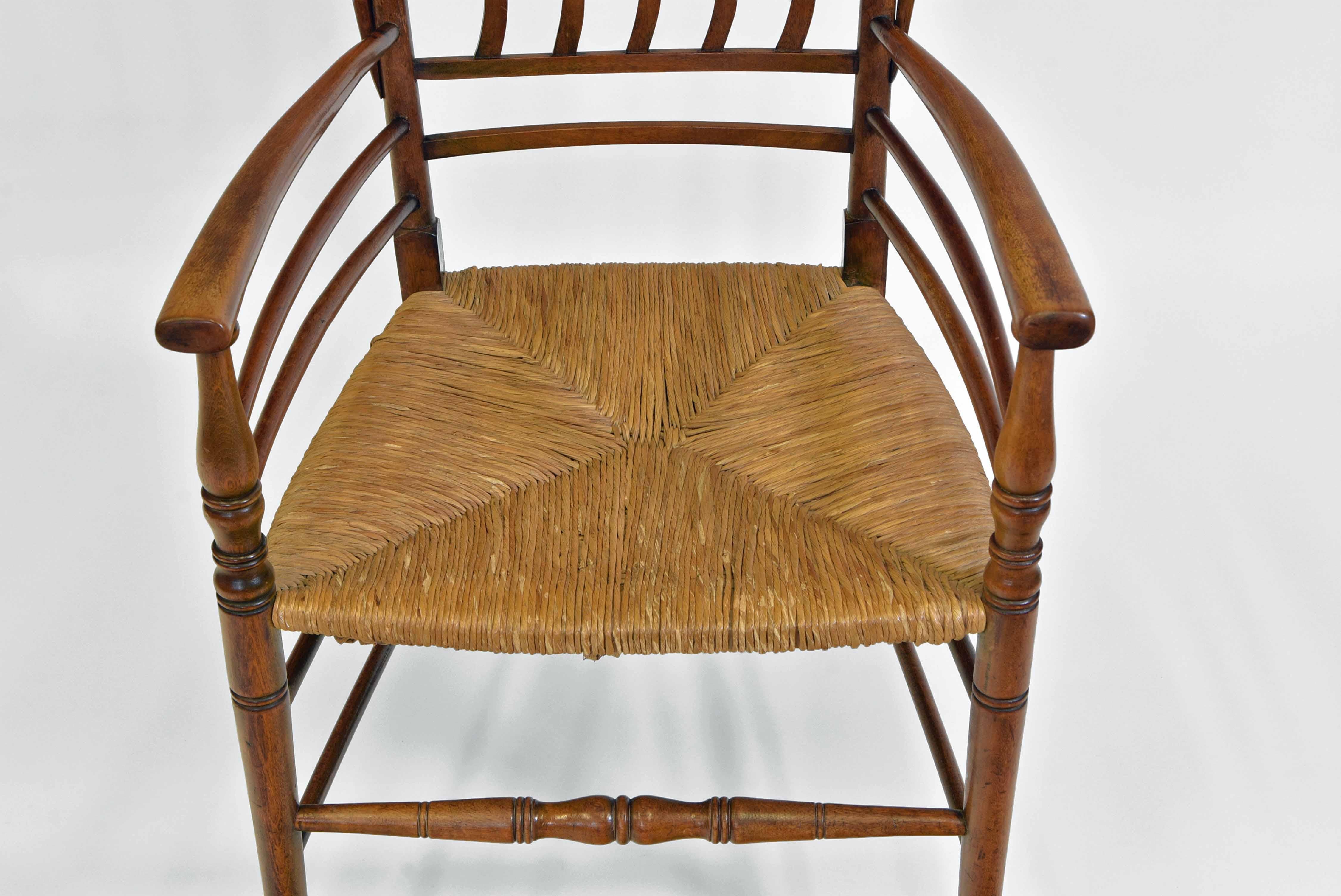 English Arts & Crafts “Quaint” Rush Seated Armchair For Sale 7