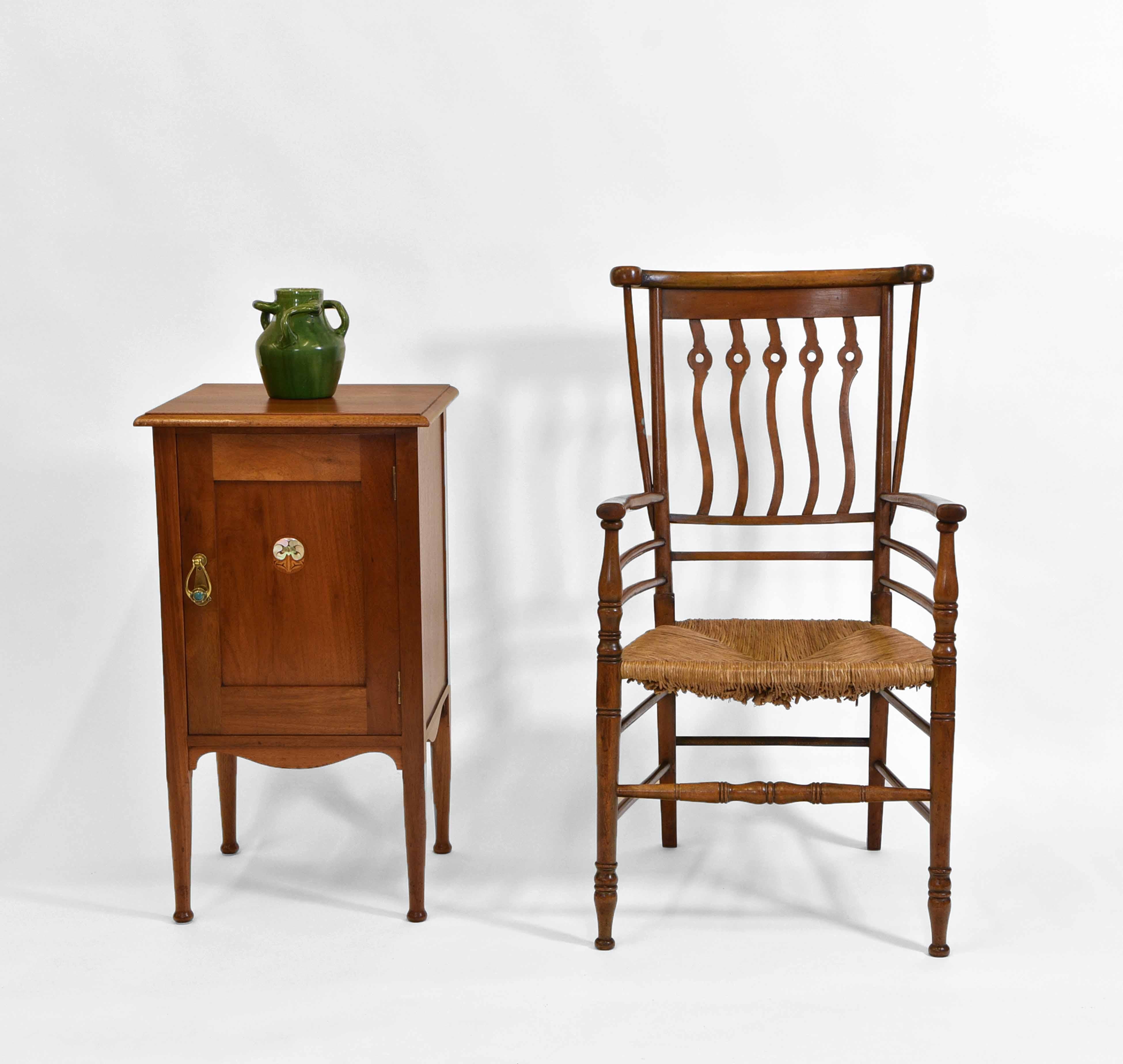 British English Arts & Crafts “Quaint” Rush Seated Armchair For Sale
