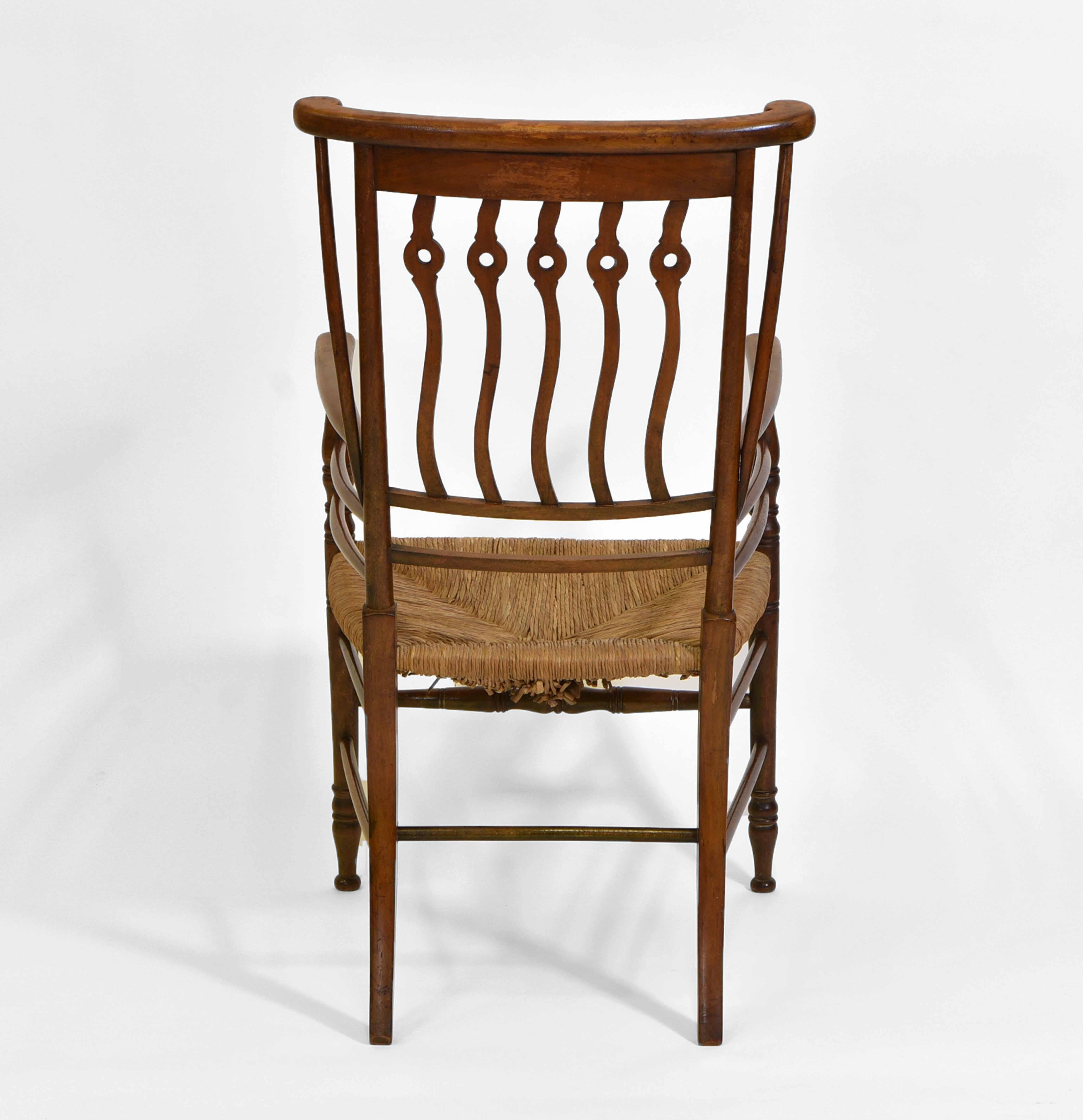 20th Century English Arts & Crafts “Quaint” Rush Seated Armchair For Sale