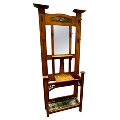 Antique English Arts & Crafts Solid Oak Foyer Umbrella Hat Stand Cum Coat Rack