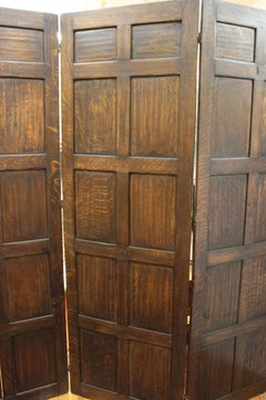 English Arts & Crafts Three-Panel Oak Screen with Beveled Panels