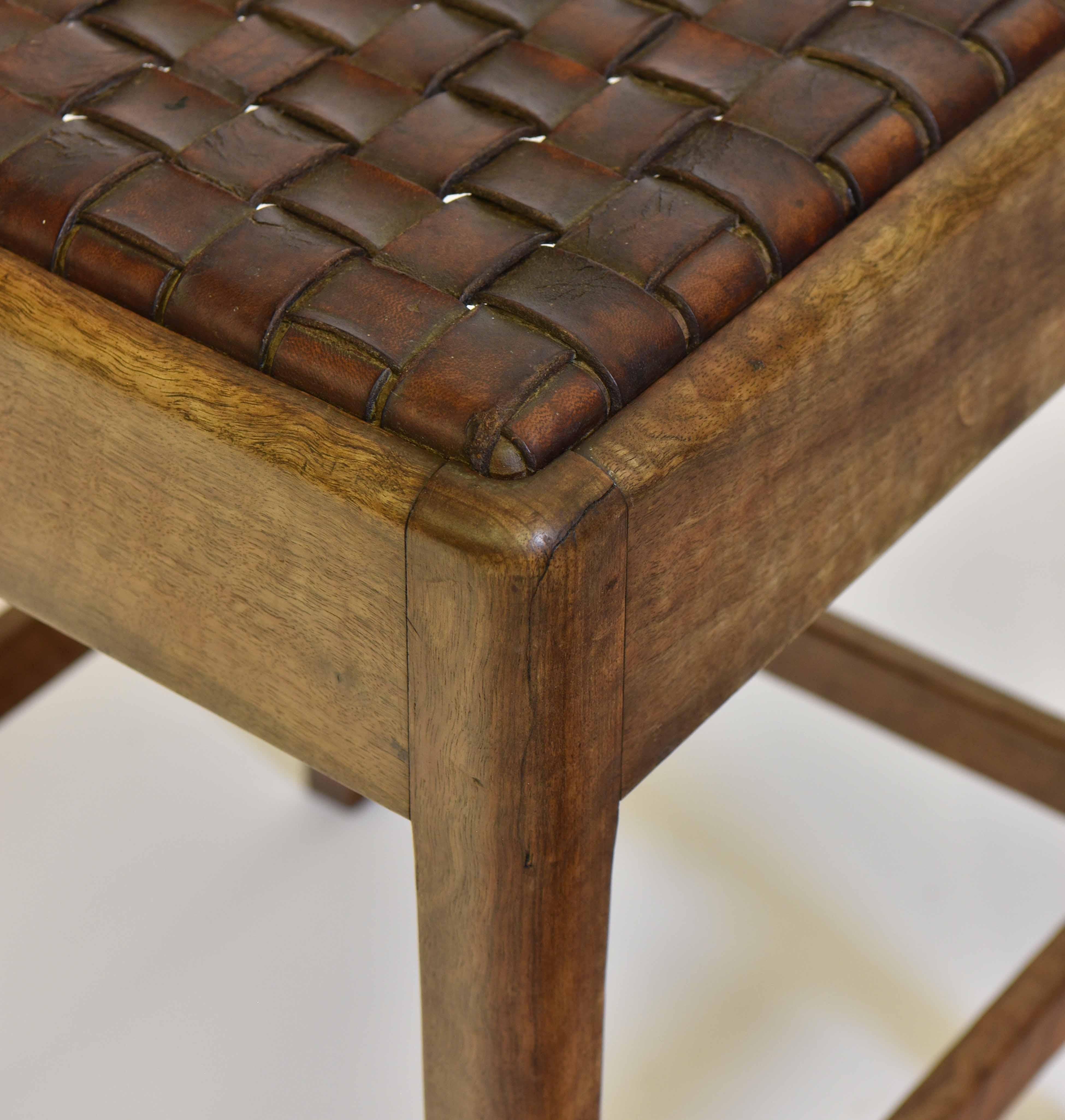 20th Century English Arts & Crafts Walnut and Leather Stool For Sale