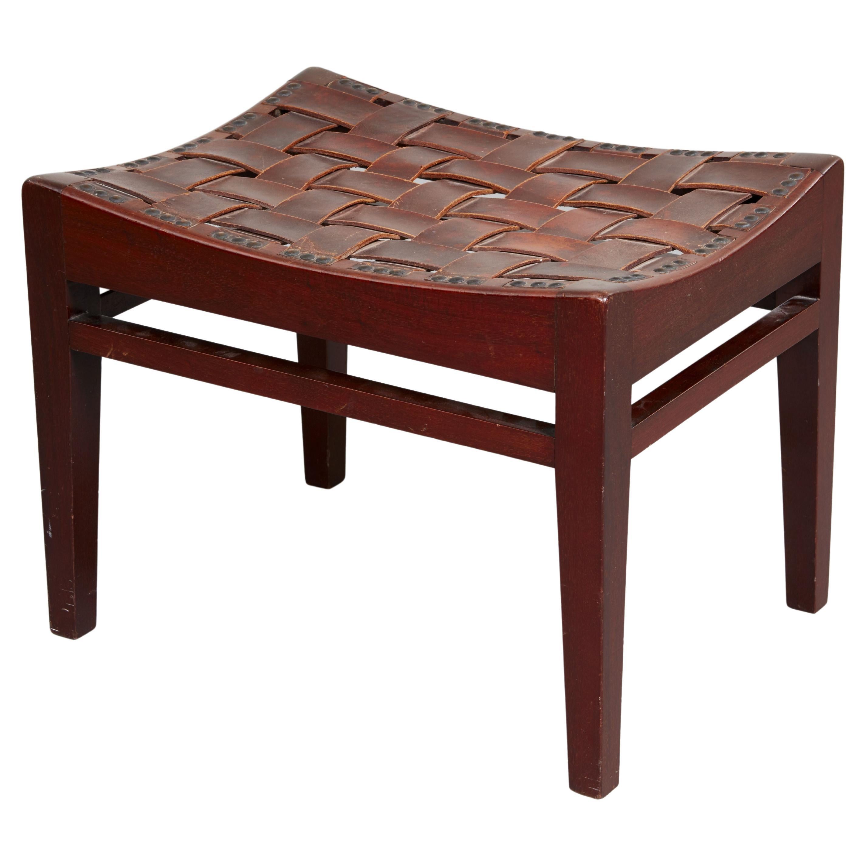 English Arts 
Crafts Woven Leather Stool