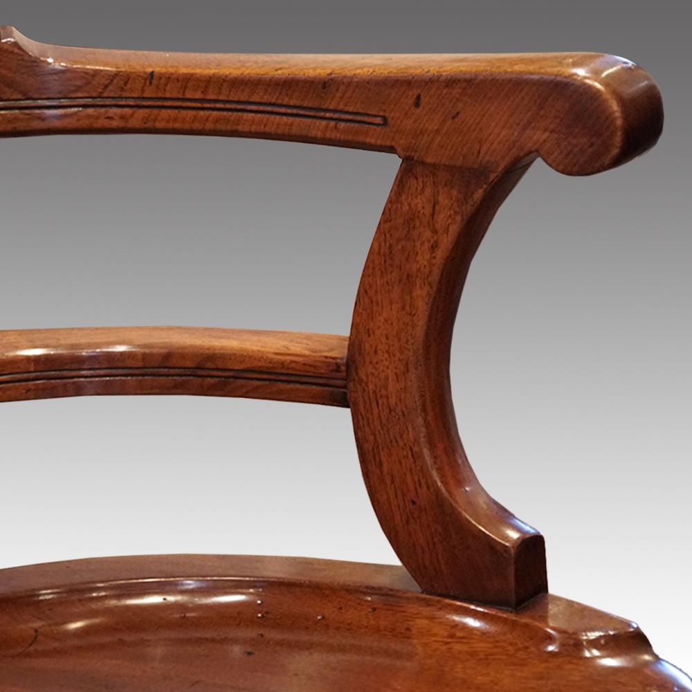 Edwardian mahogany swivel desk chair
This Edwardian mahogany swivel desk chair was made circa 1900.
It is made of fine grade solid mahogany.
It has a bow back with decorated fretted sections and a figured mahogany back rail.
The shaped mahogany