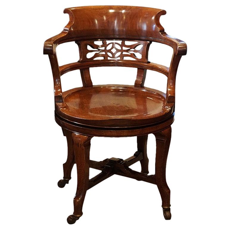 English Attorneys Edwardian Mahogany Swivel Desk Chair, circa 1900