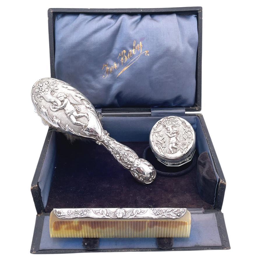 English Baby Repousse Sterling Boxed Set
