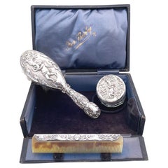 Antique English Baby Repousse Sterling Boxed Set