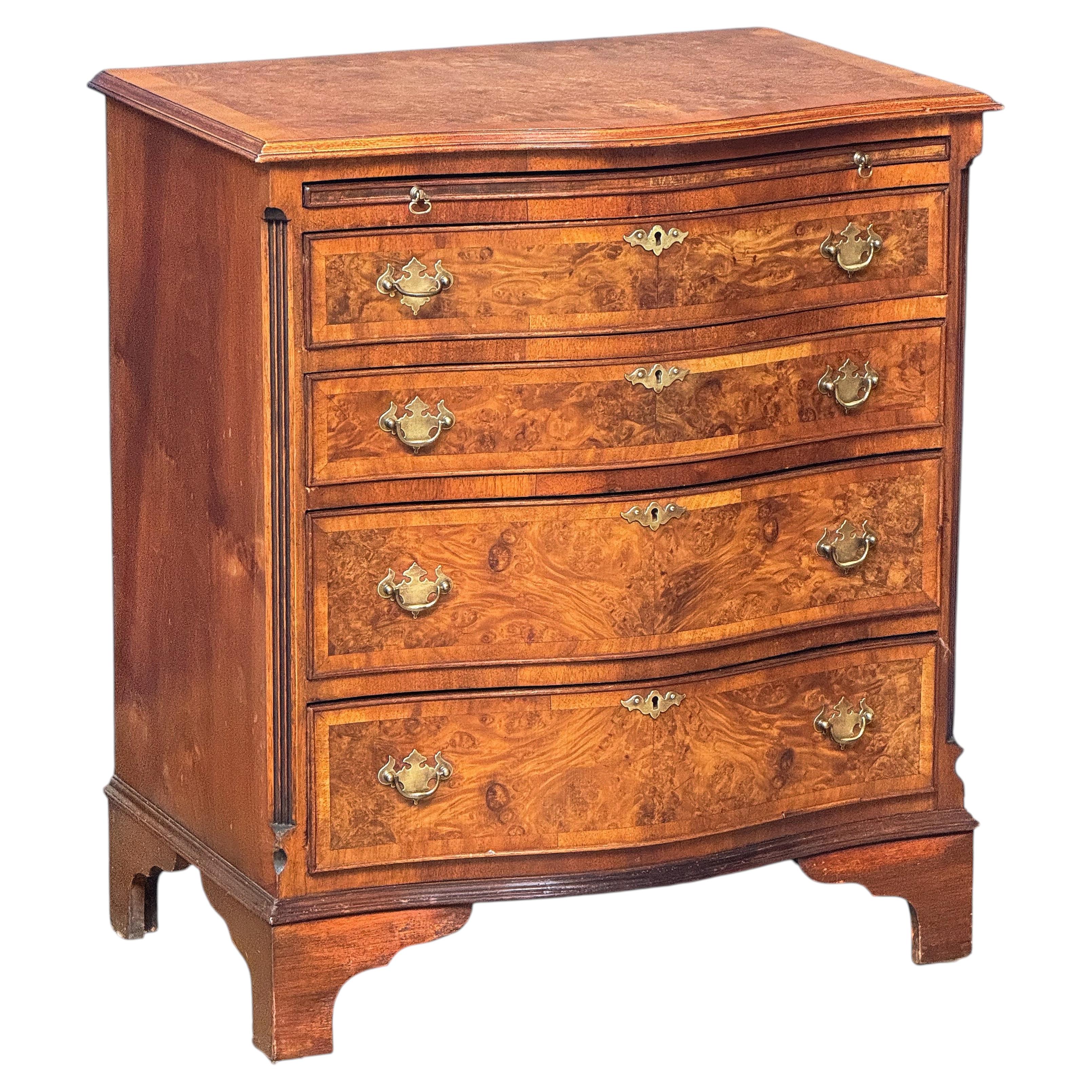 English Bachelor's Small Chest or Bedside Cabinet of Burl Walnut