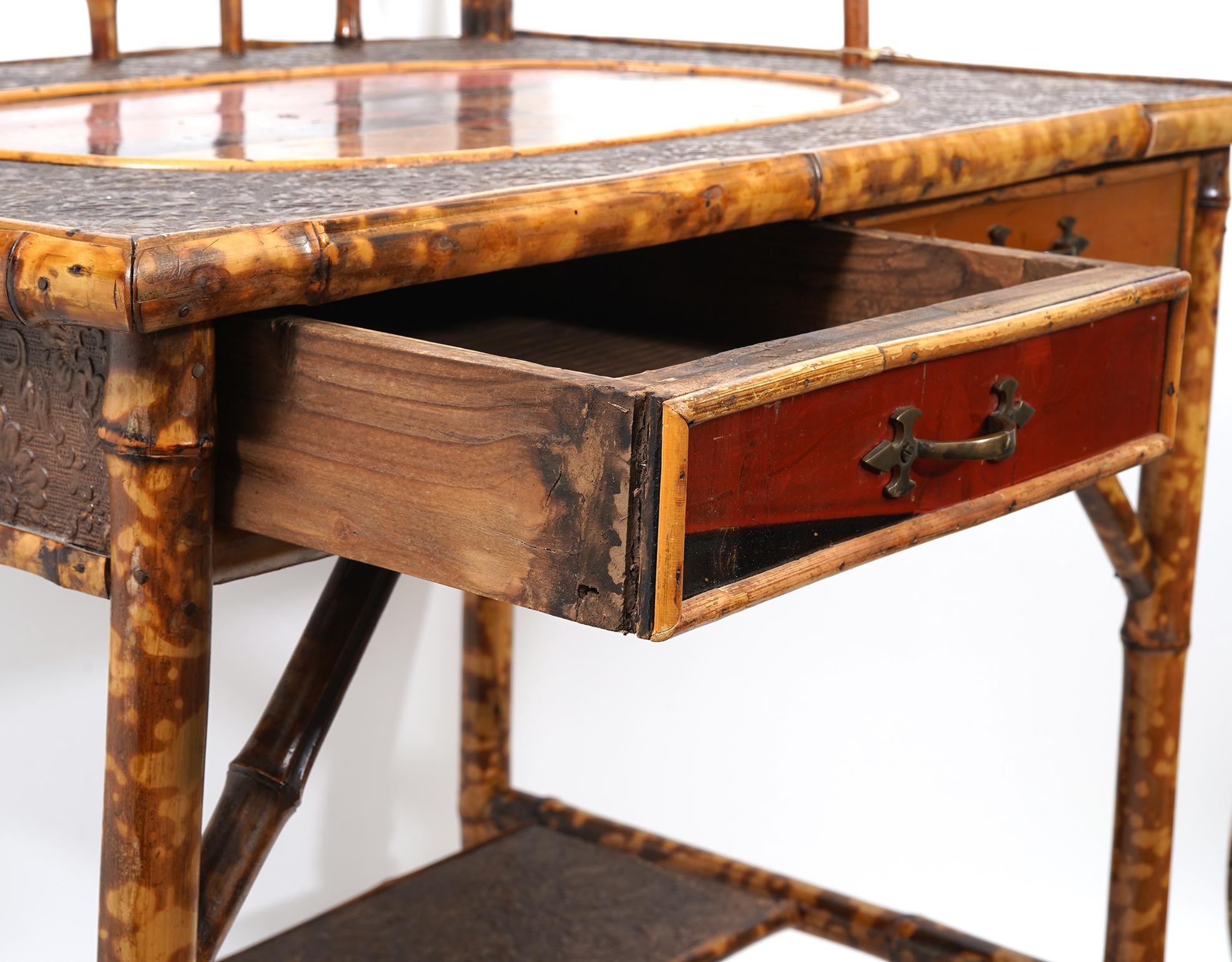 English Bamboo and Lacquer Two Tier Japanned Writing Desk, Early 20th C. 1