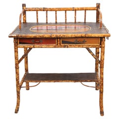 Antique English Bamboo and Lacquer Two Tier Japanned Writing Desk, Early 20th C.