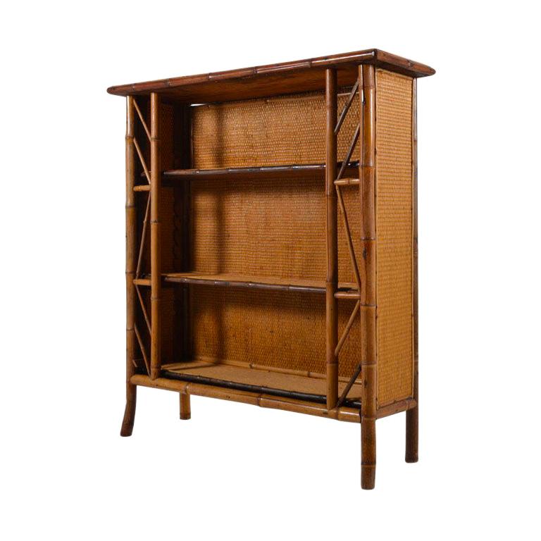English Bamboo and Straw Bookcase, circa 1910 For Sale