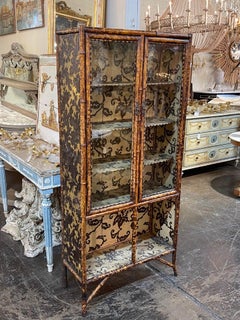 English Bamboo and Tortoise Style Cabinet with Embossed Leather