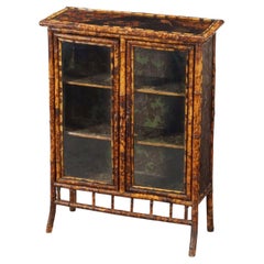Antique English Bamboo Bookcase Cabinet with Two Glazed Doors 