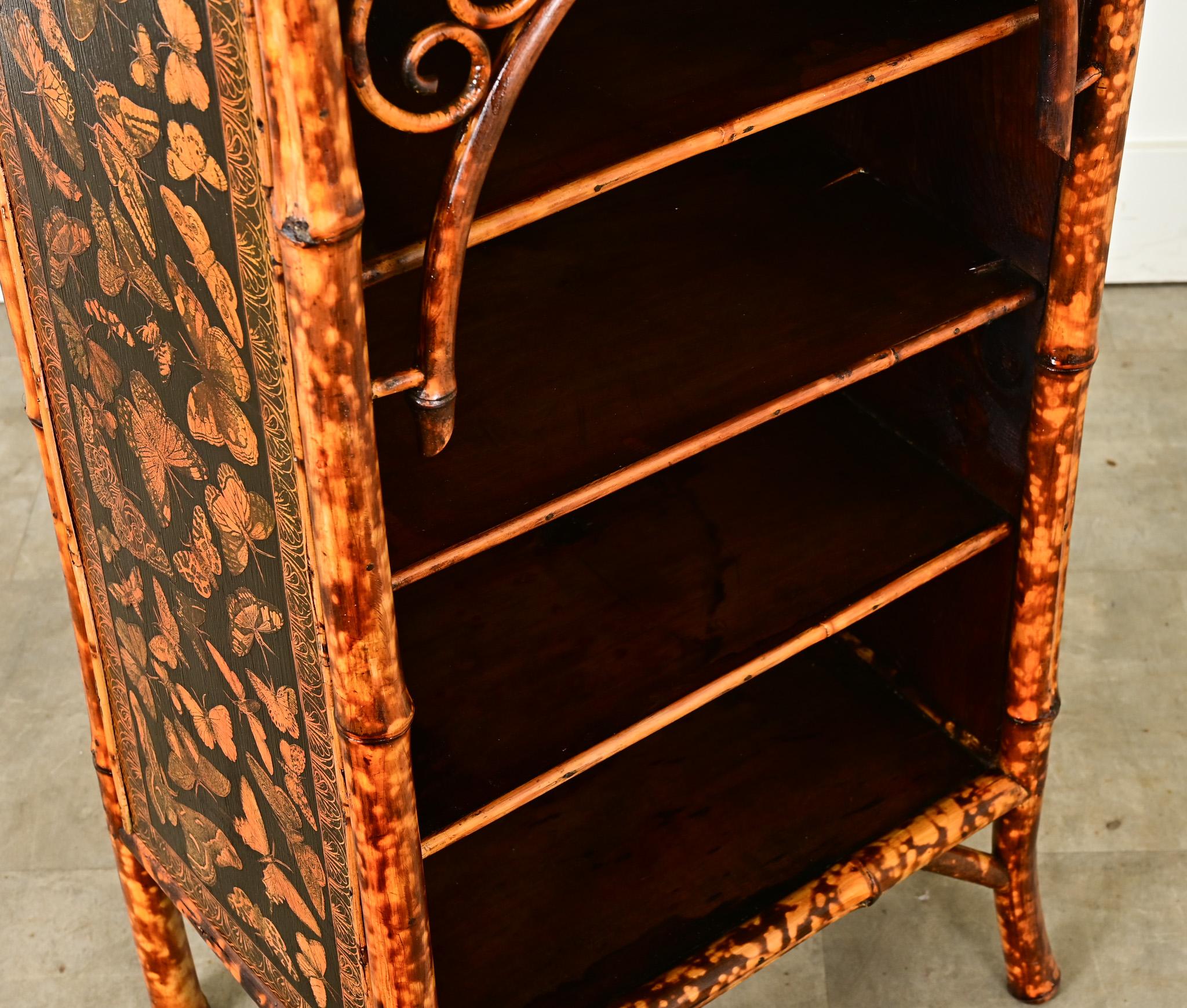 English Bamboo Bookshelf with Butterfly Decoupage 4