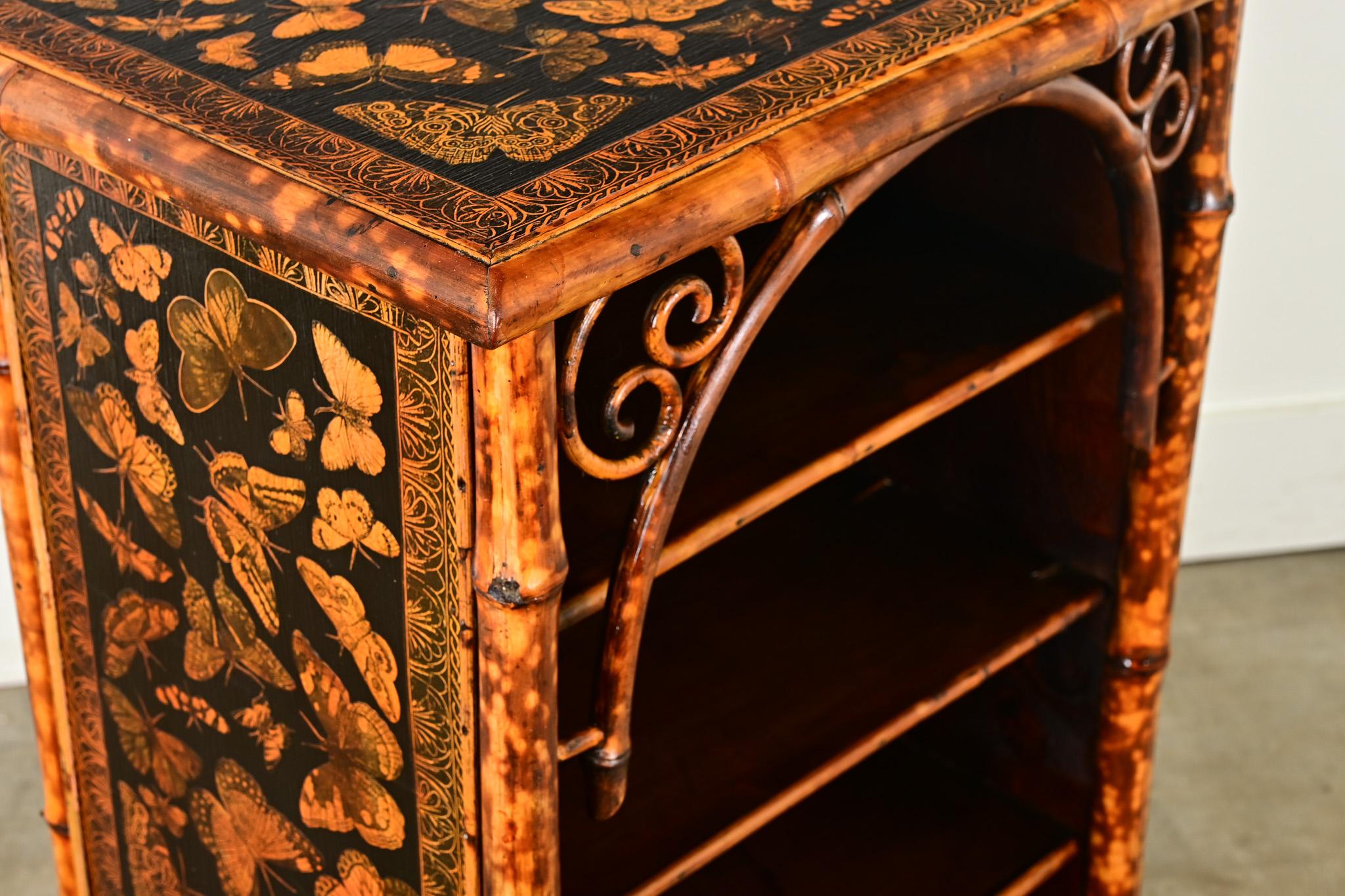 English Bamboo Bookshelf with Butterfly Decoupage 5