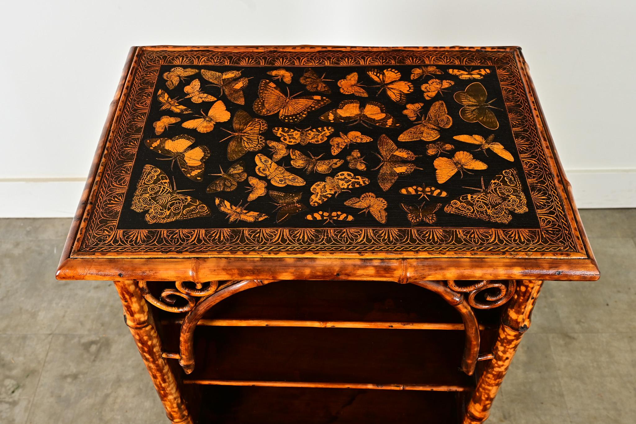 English Bamboo Bookshelf with Butterfly Decoupage 1