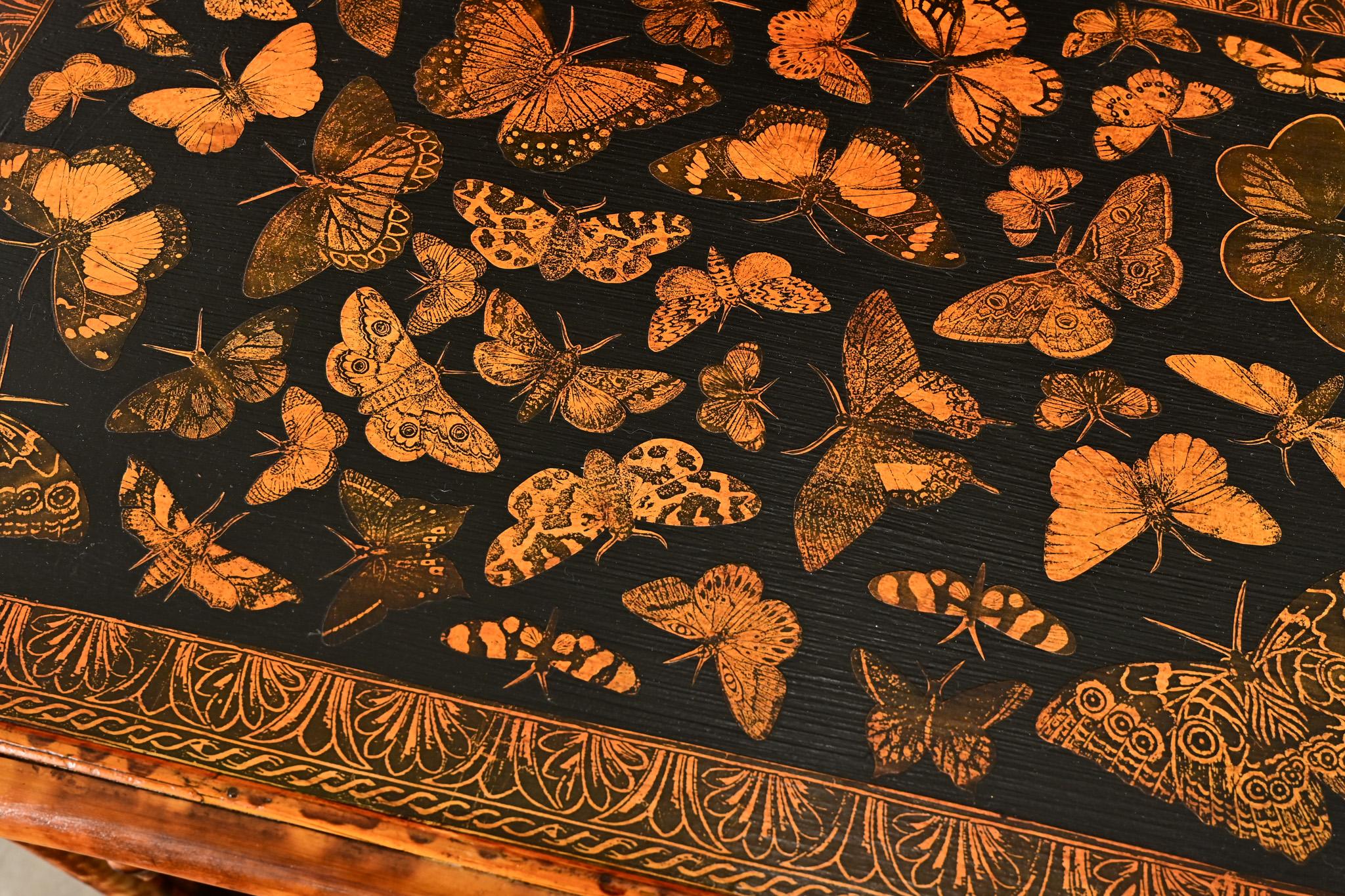English Bamboo Bookshelf with Butterfly Decoupage 2