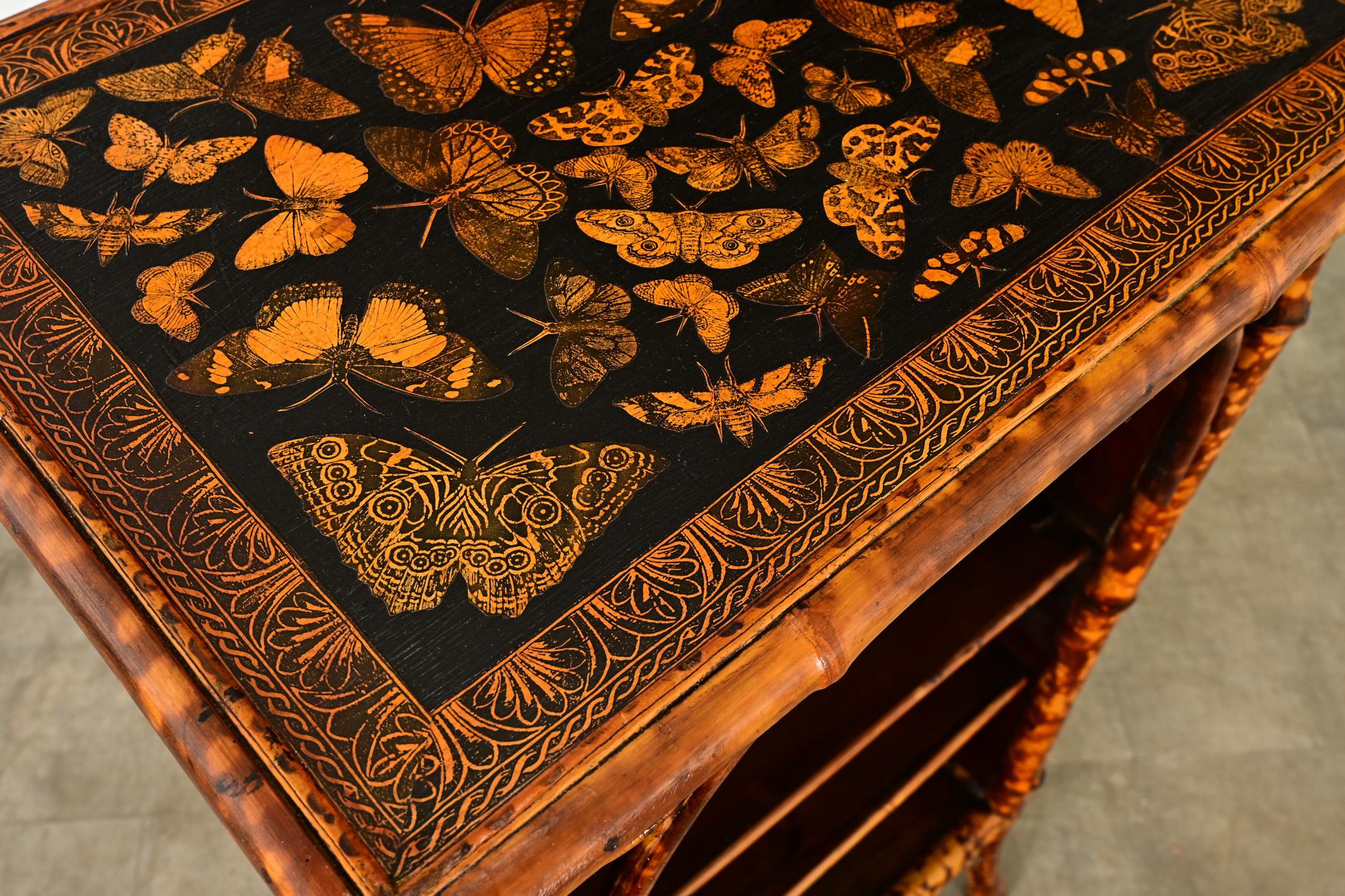 English Bamboo Bookshelf with Butterfly Decoupage 3