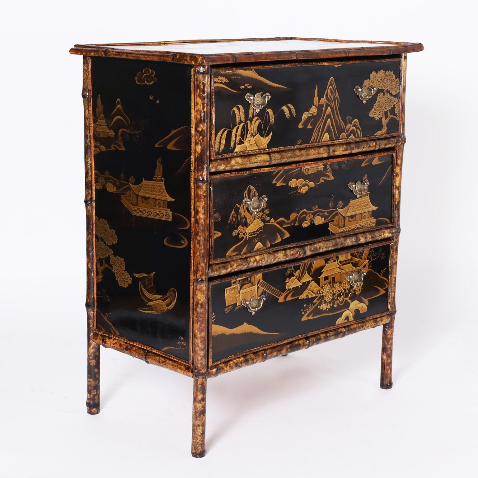 Lacquered English Bamboo Chinoiserie Chest