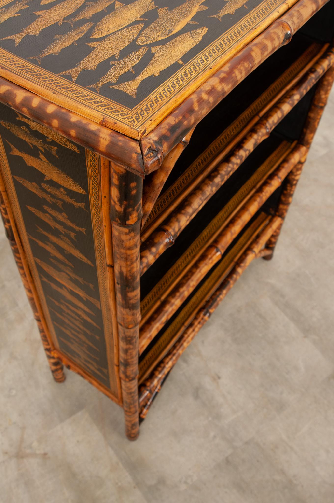 19th Century English Bamboo Decoupage Bookcase