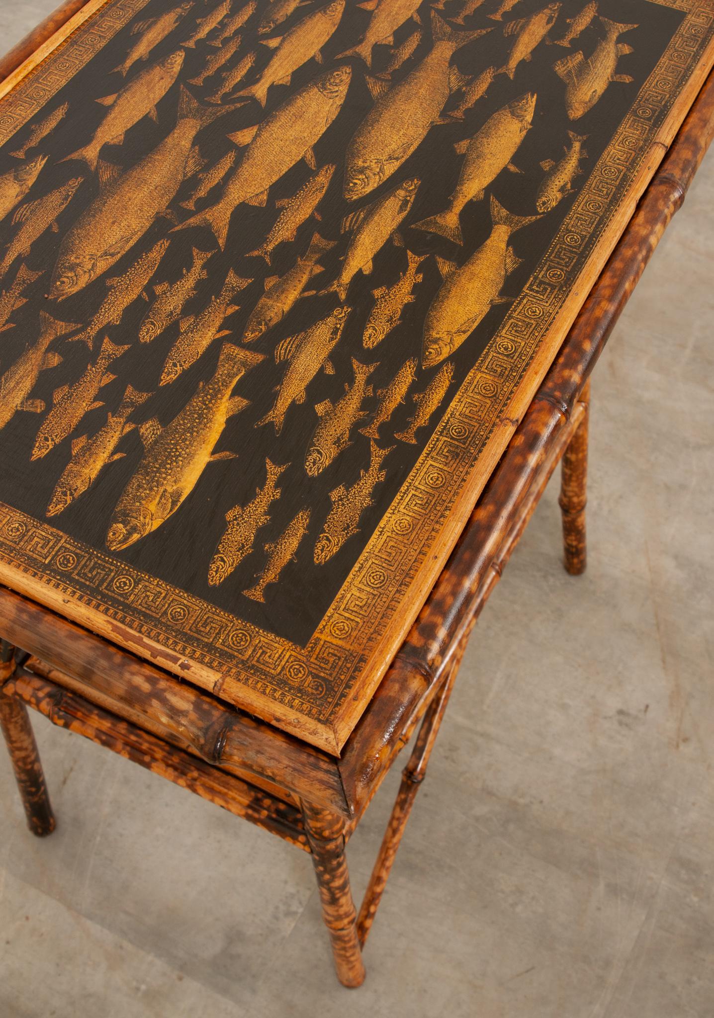 19th Century English Bamboo Decoupage Table