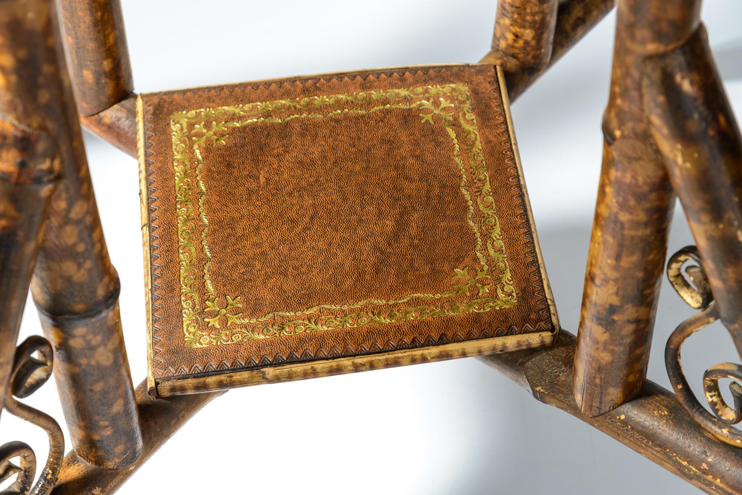 English Bamboo Embossed  Tooled Leather Top Side Table, 19th C. 6