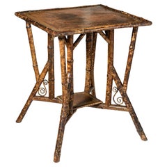 English Bamboo Embossed  Tooled Leather Top Side Table, 19th C.