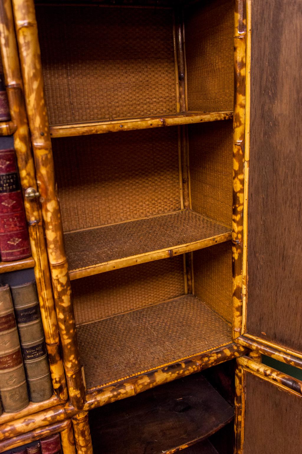 19th Century English Bamboo Leather Books Cabinet