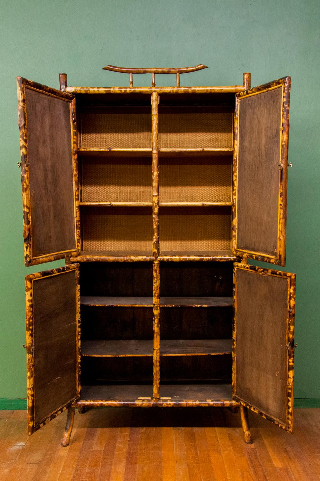 English Bamboo Leather Books Cabinet 2