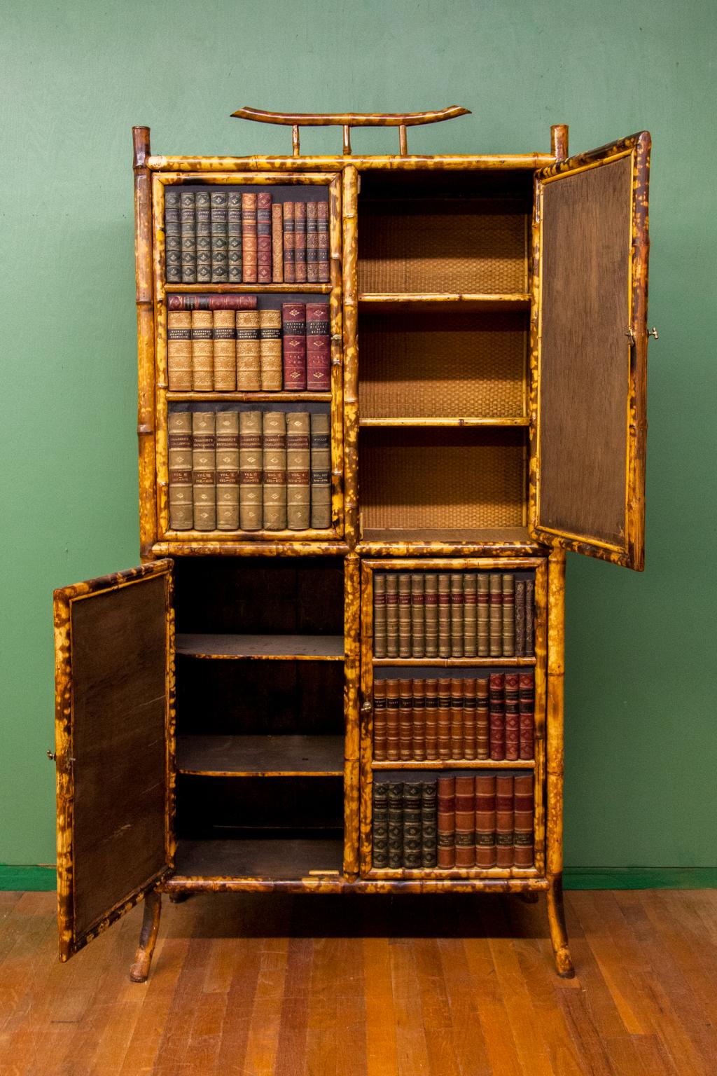 English Bamboo Leather Books Cabinet 3