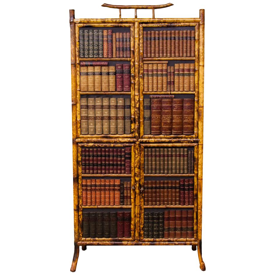 English Bamboo Leather Books Cabinet