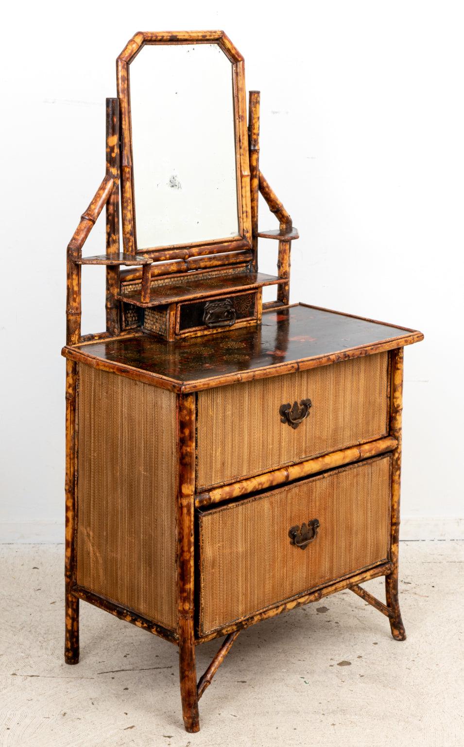 English Bamboo Mirrored Chest For Sale 3