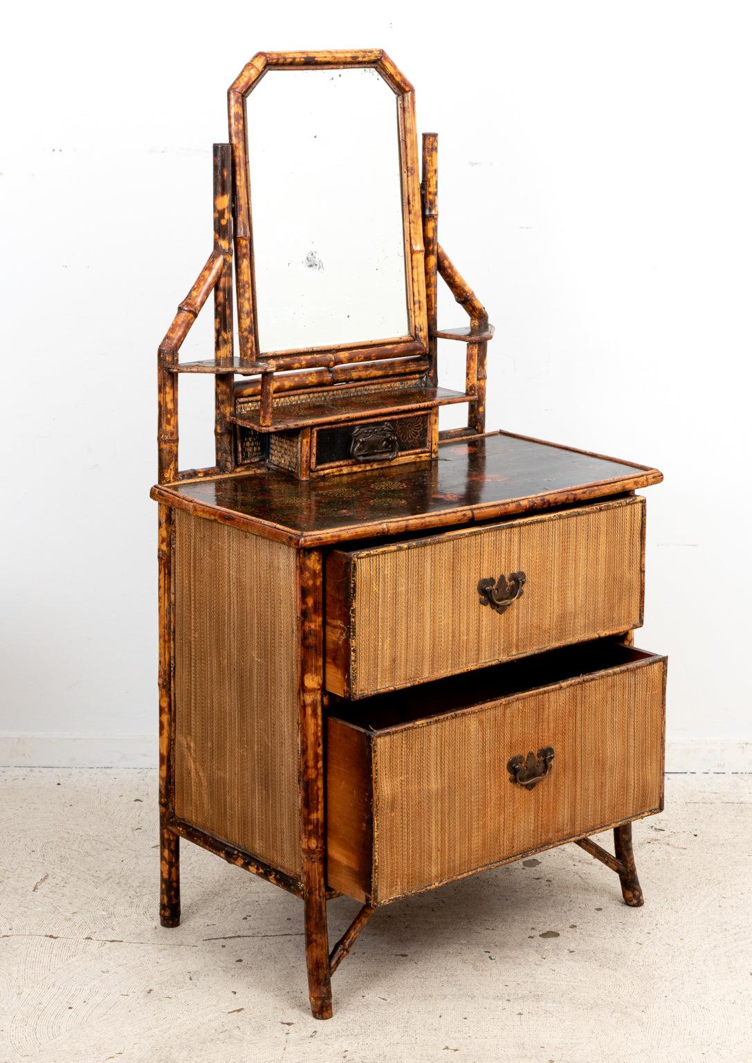 English Bamboo Mirrored Chest For Sale 4