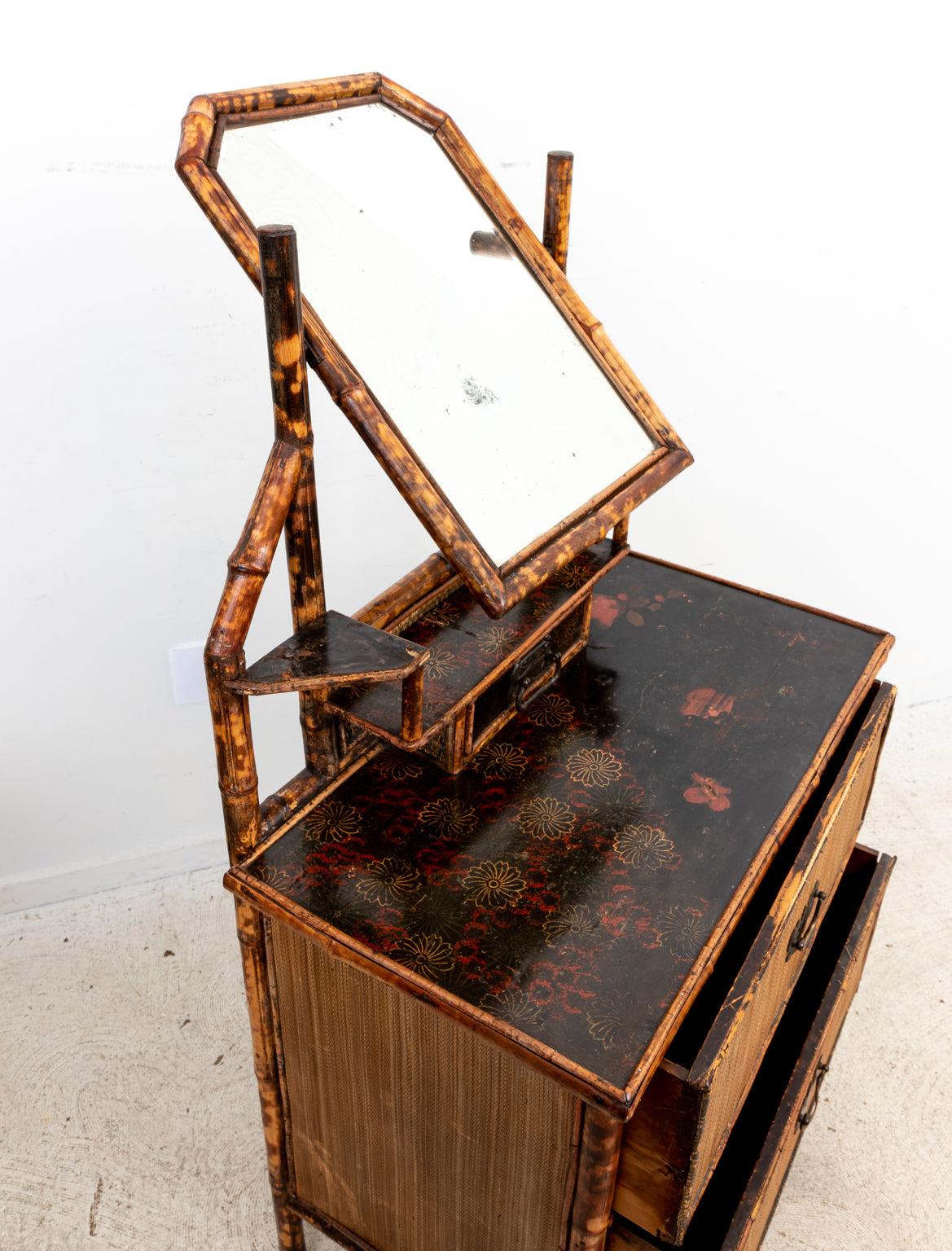 English Bamboo Mirrored Chest For Sale 5