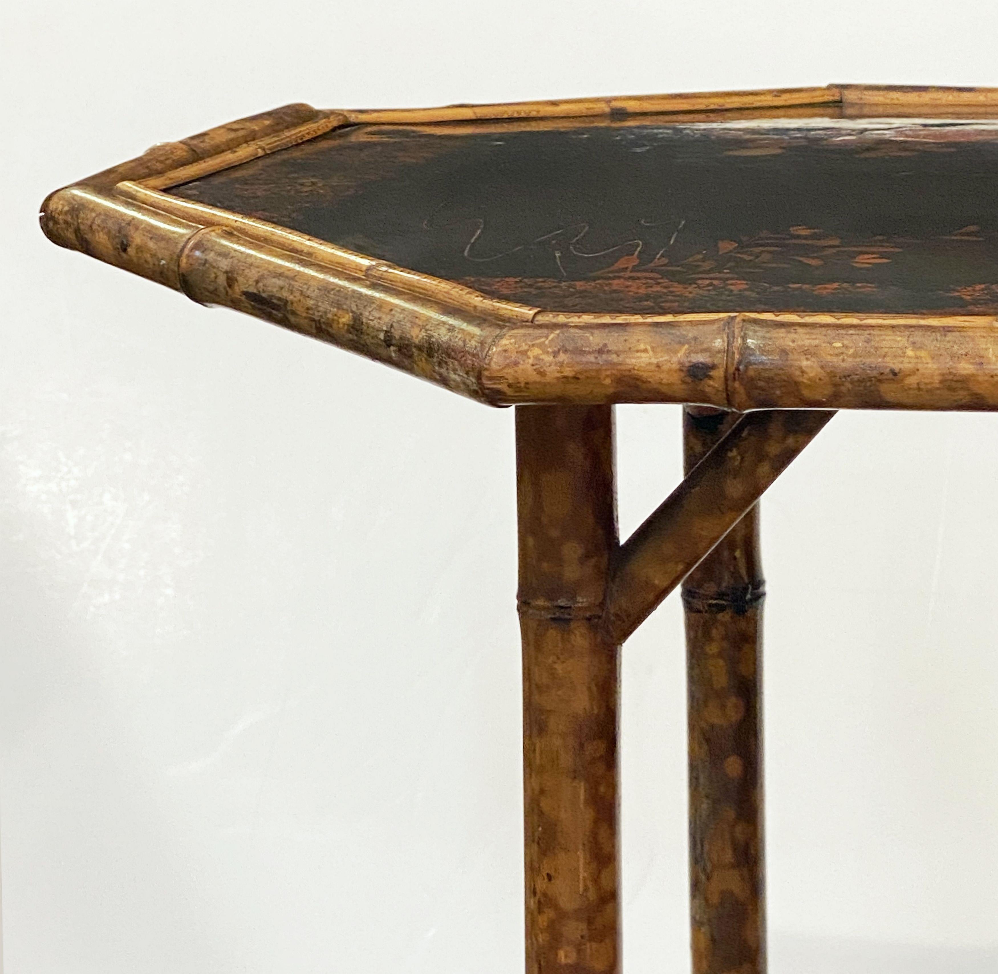 19th Century English Bamboo Occasional Table with Octagonal Lacquered Top
