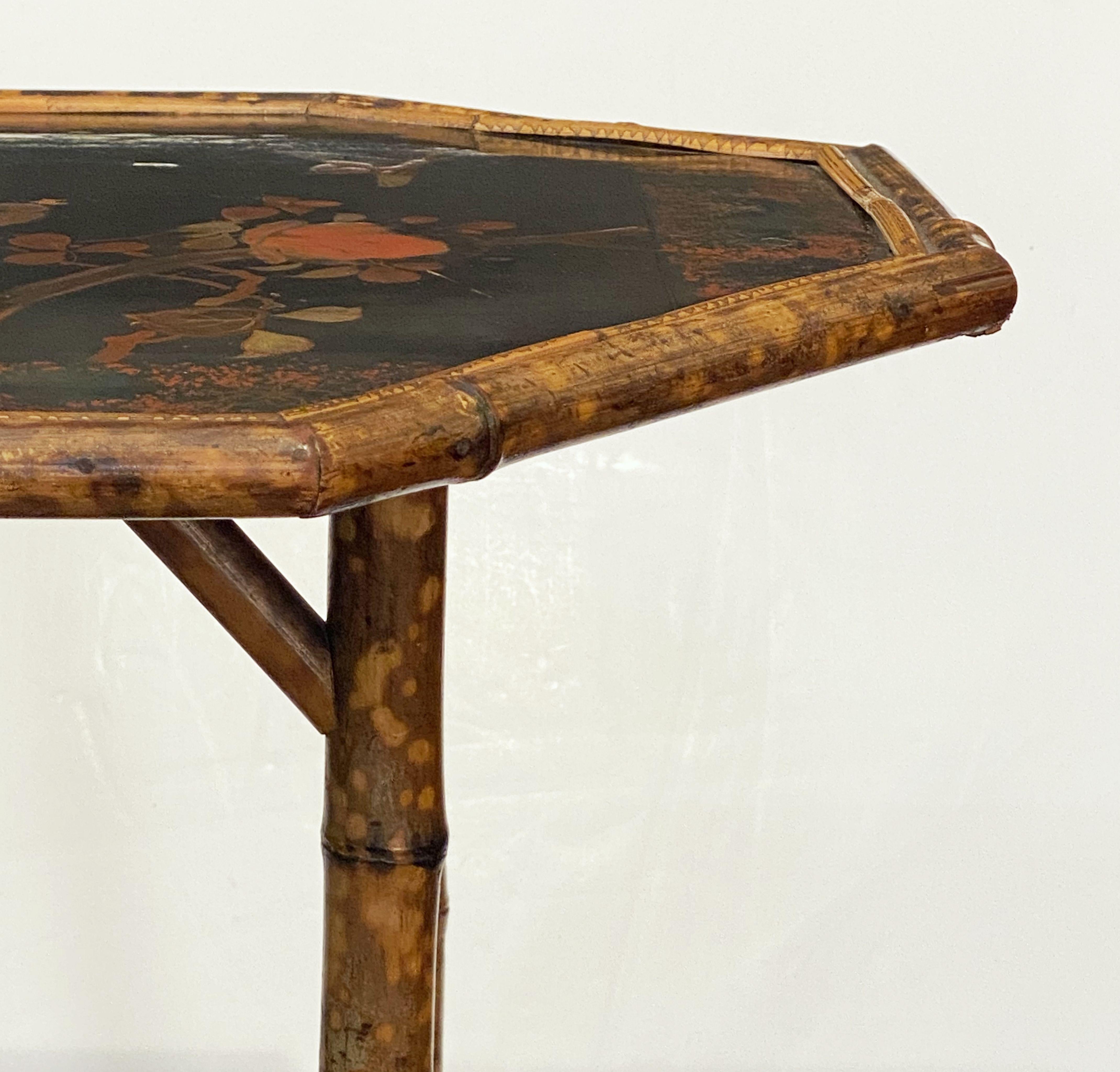 English Bamboo Occasional Table with Octagonal Lacquered Top 1