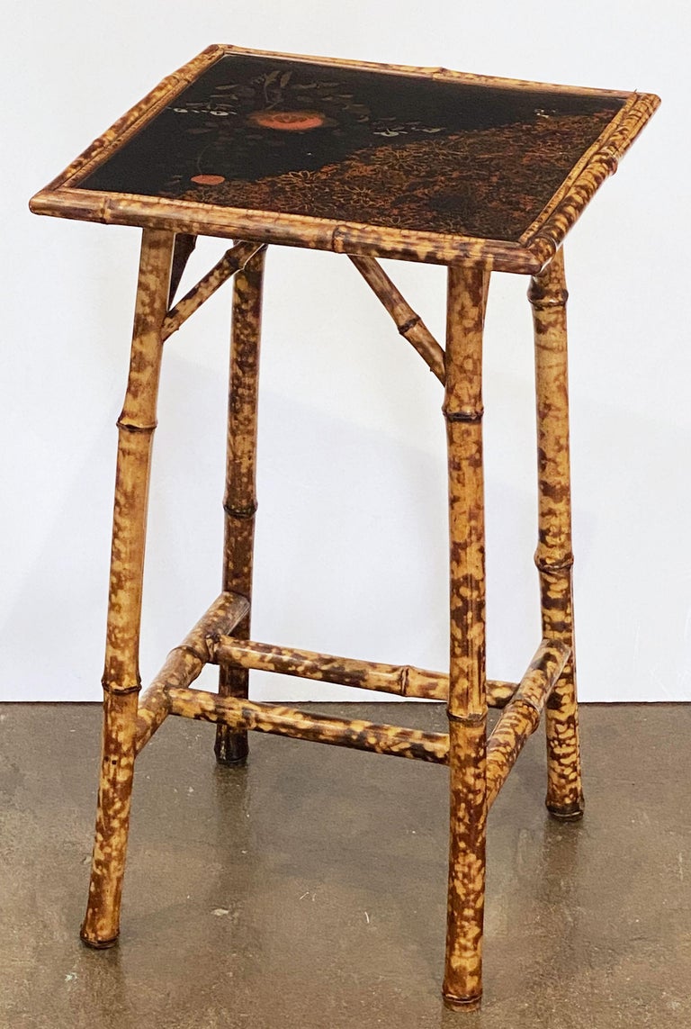 English Bamboo Occasional Table with Square Lacquer Top at 1stDibs