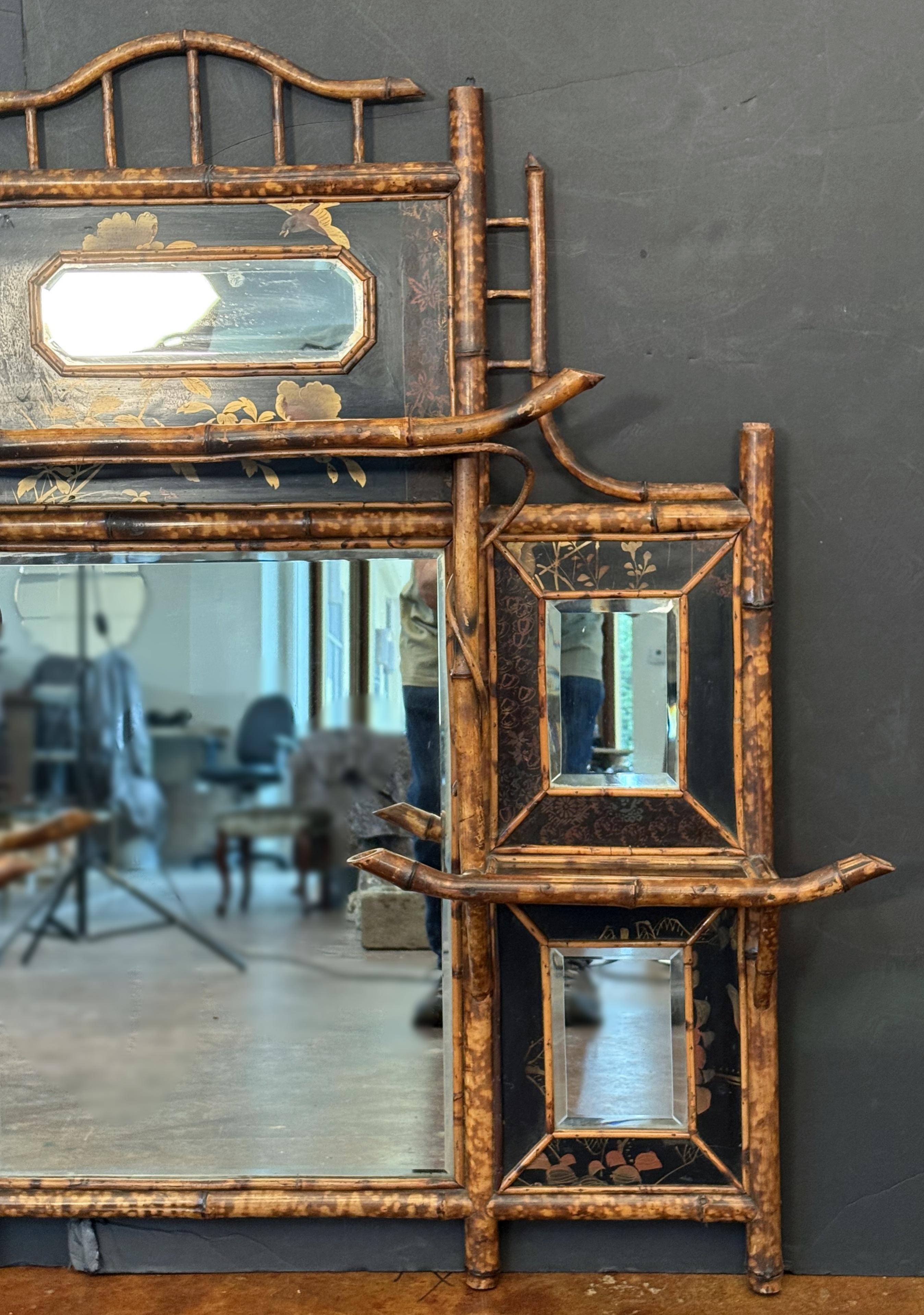 19th Century English Bamboo Over Mantle or Wall Mirror - Aesthetic Movement (H 46 x W 48) For Sale