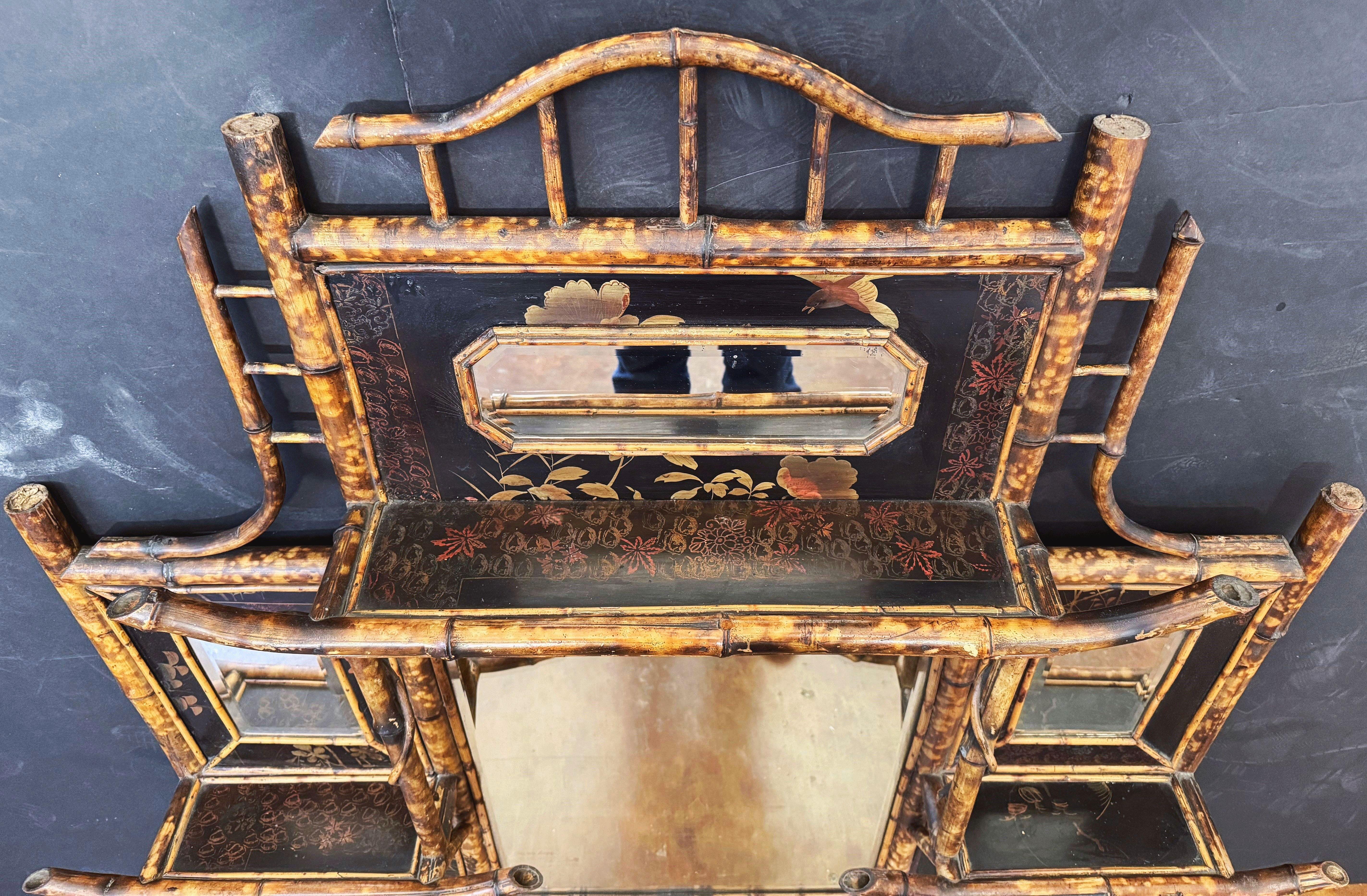 English Bamboo Over Mantle or Wall Mirror - Aesthetic Movement (H 46 x W 48) For Sale 2