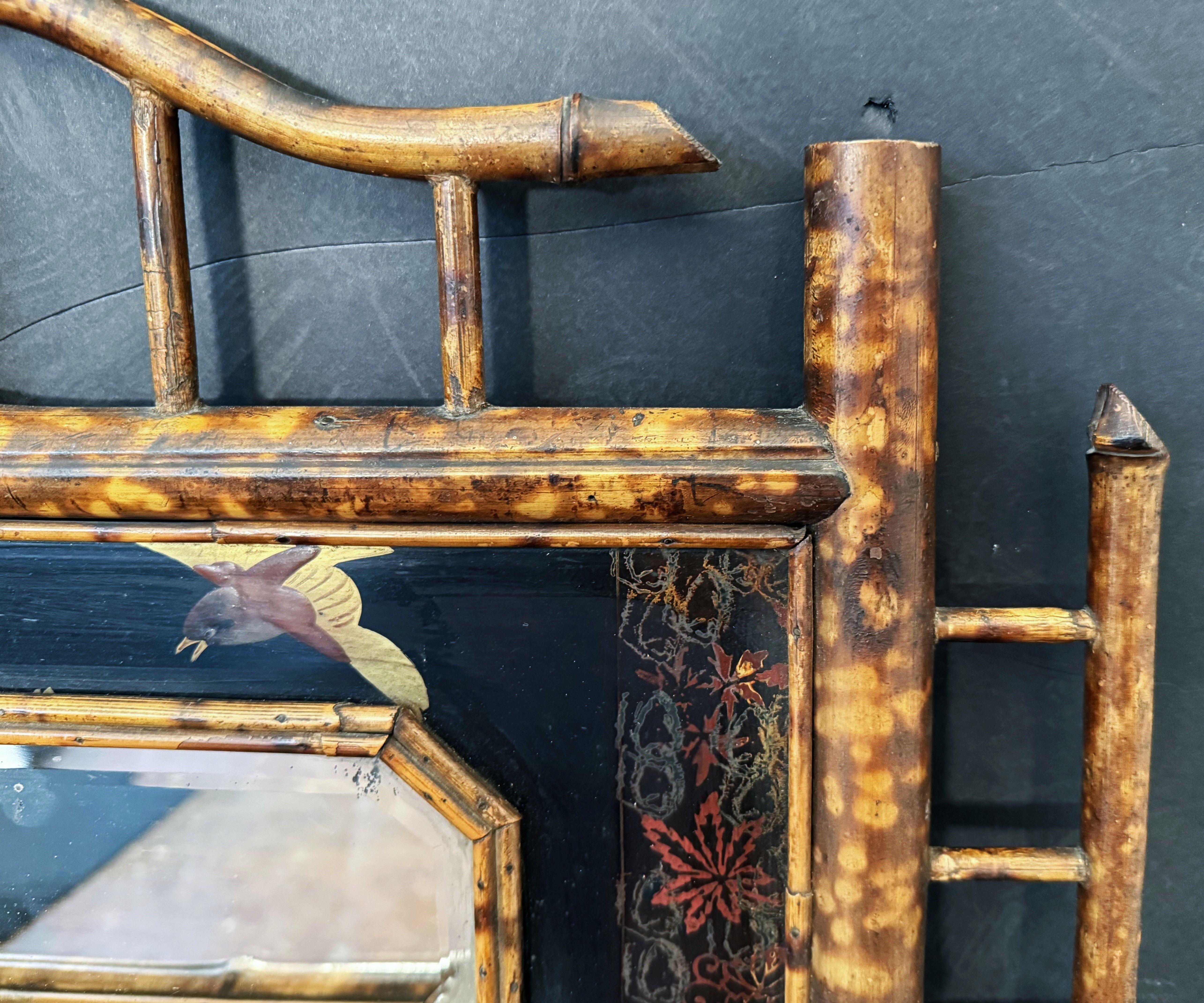 English Bamboo Over Mantle or Wall Mirror - Aesthetic Movement (H 46 x W 48) For Sale 3