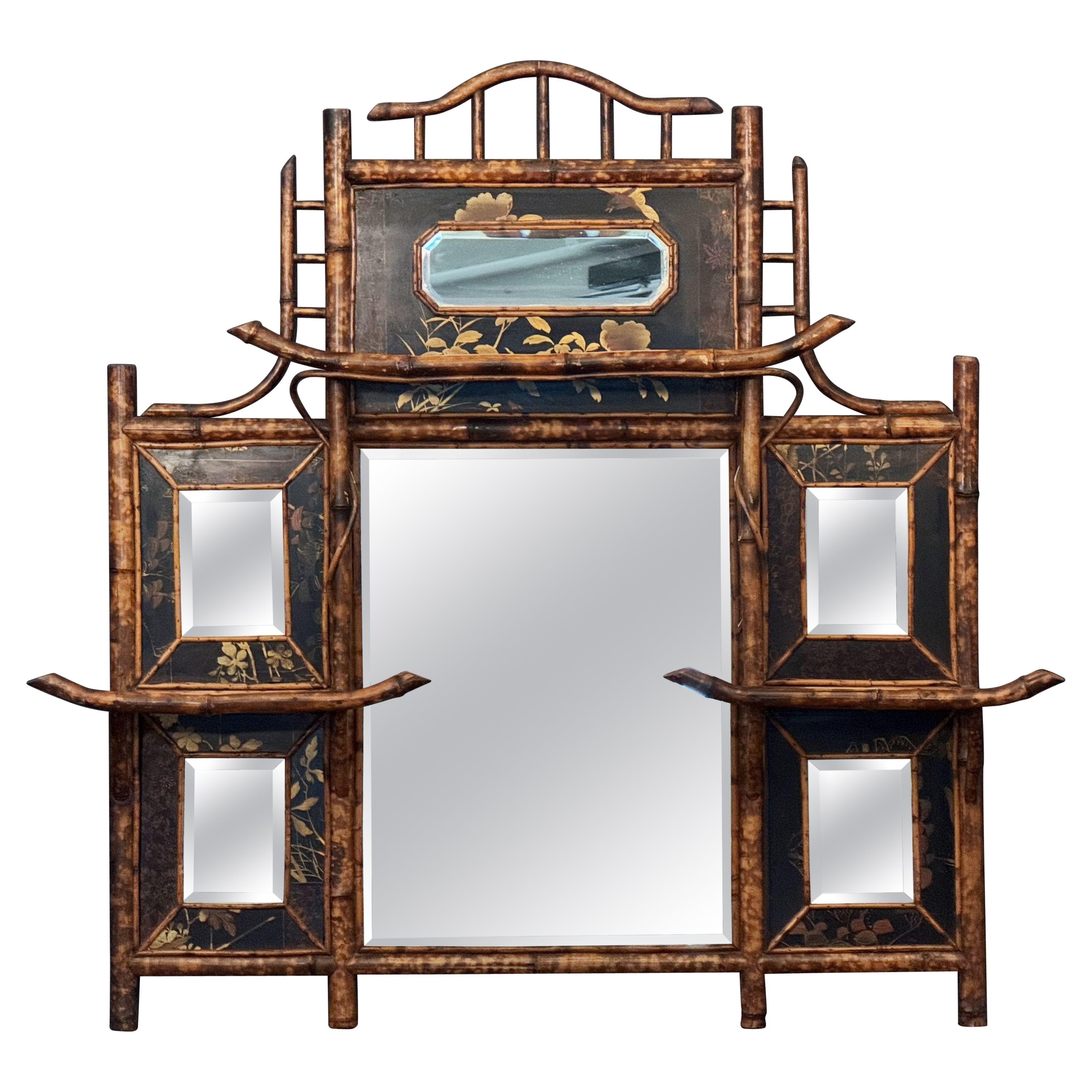 English Bamboo Over Mantle or Wall Mirror - Aesthetic Movement (H 46 x W 48)