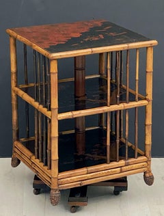 English Bamboo Revolving or Rotating Library Bookcase, circa 1870-1910