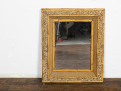 Miroir rectangulaire anglais en bambou, roches et toile de jute de la période du milieu du siècle dernier